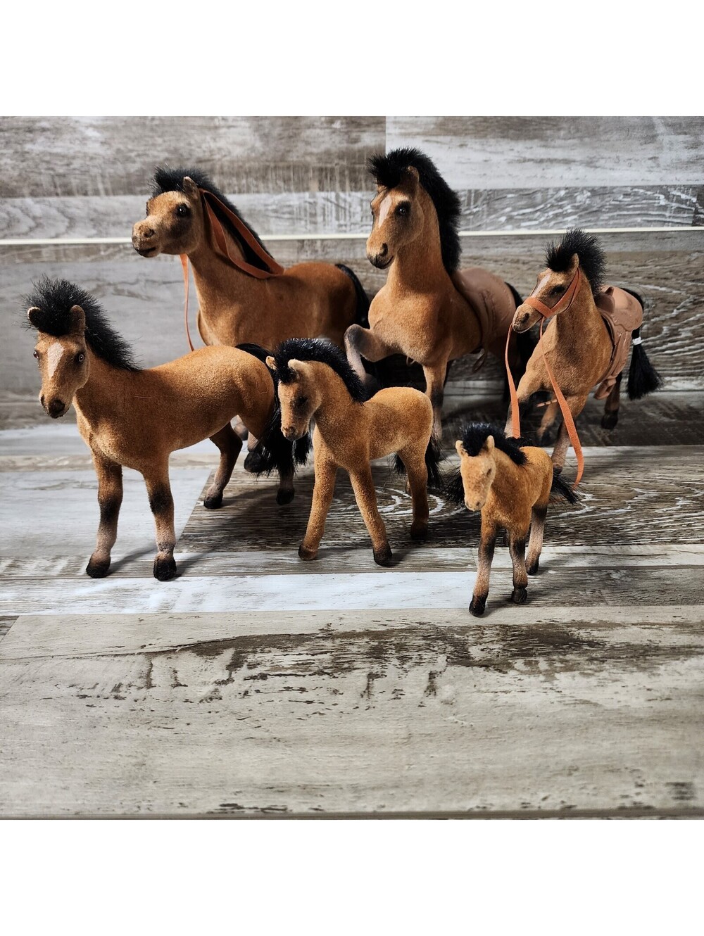Vintage Felt Velvet Flocked Horse Toy Lot of 6 - Assorted Sizes and Poses SC0709